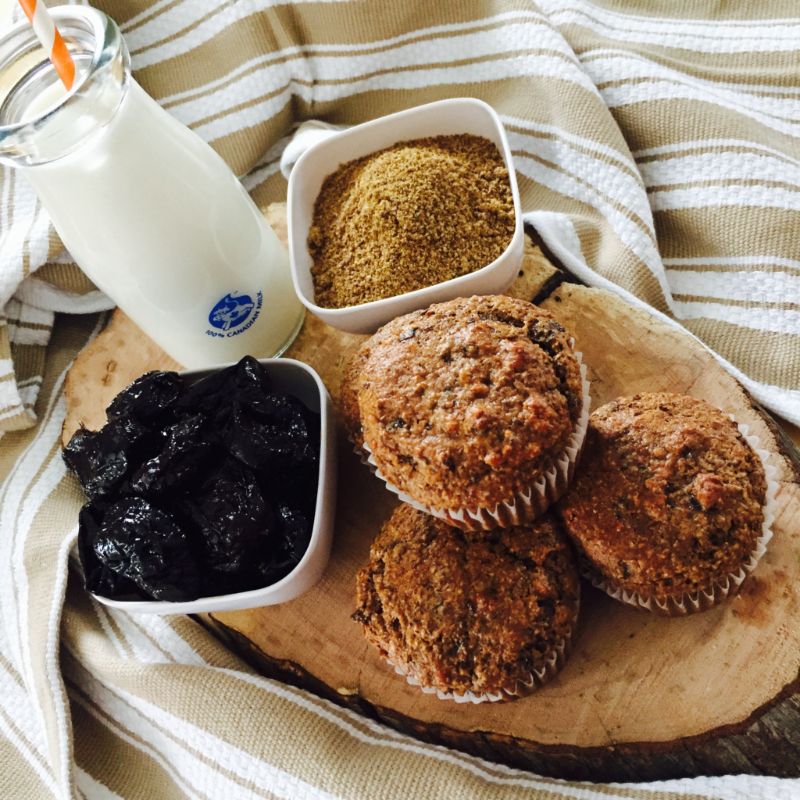 High Fibre Prune And Flaxseed Muffins