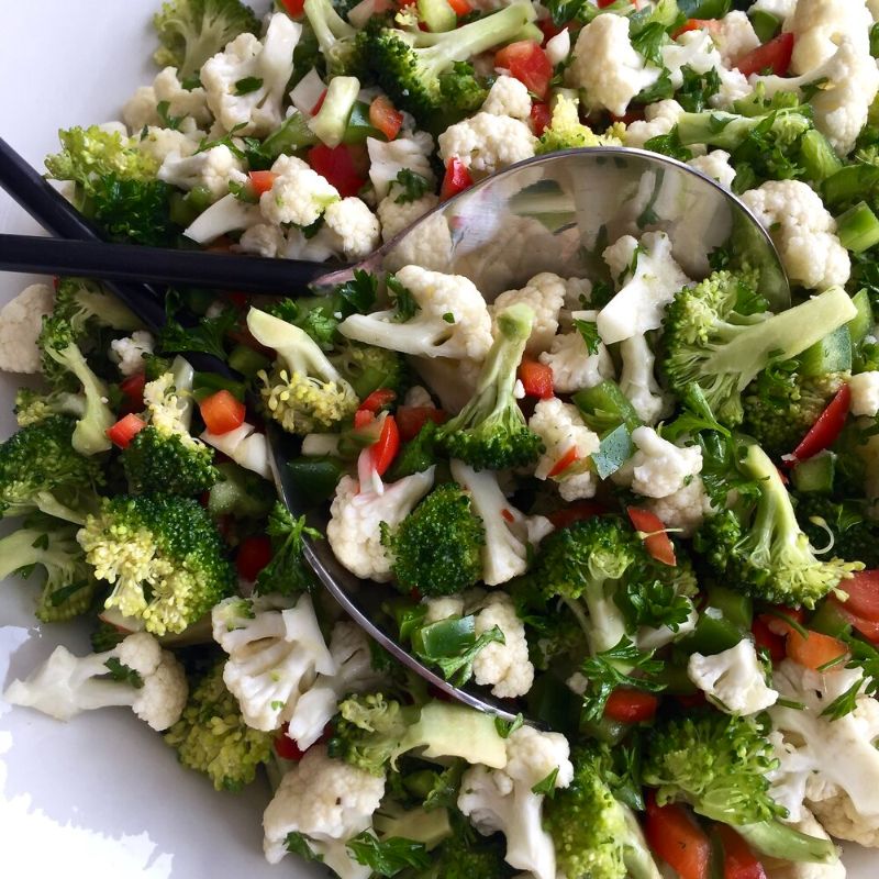 Festive Broccoli And Cauliflower Salad With Vinaigrette Dressing