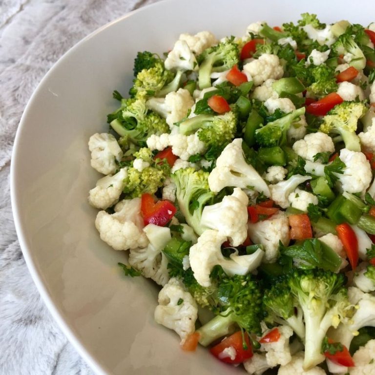 Festive Broccoli and Cauliflower Salad with Vinaigrette Dressing